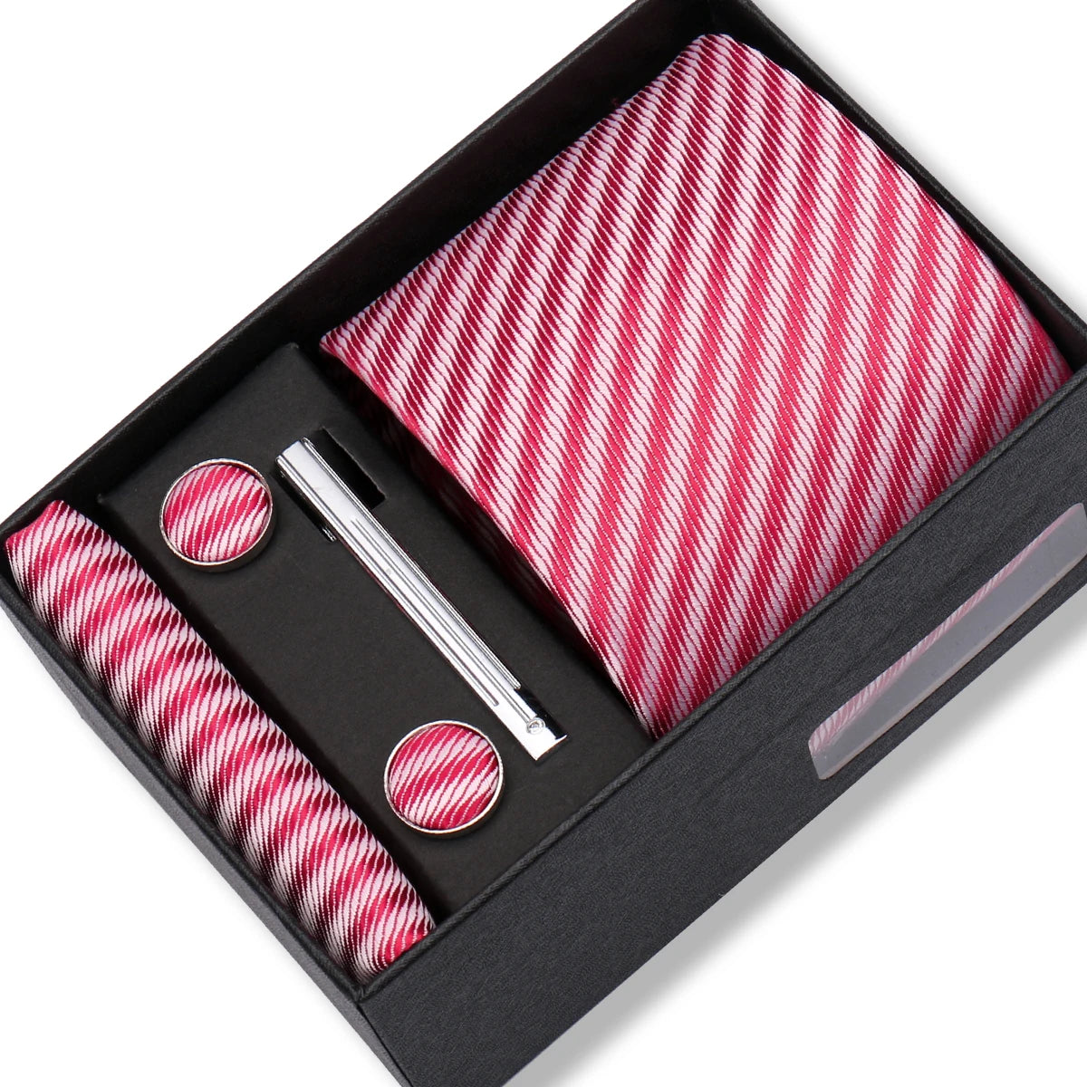 Coffret Cravate Rouge Rayures Blanches