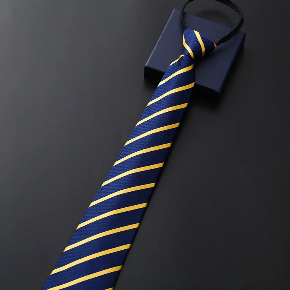 Cravate Rayée Bleu Marine & Jaune