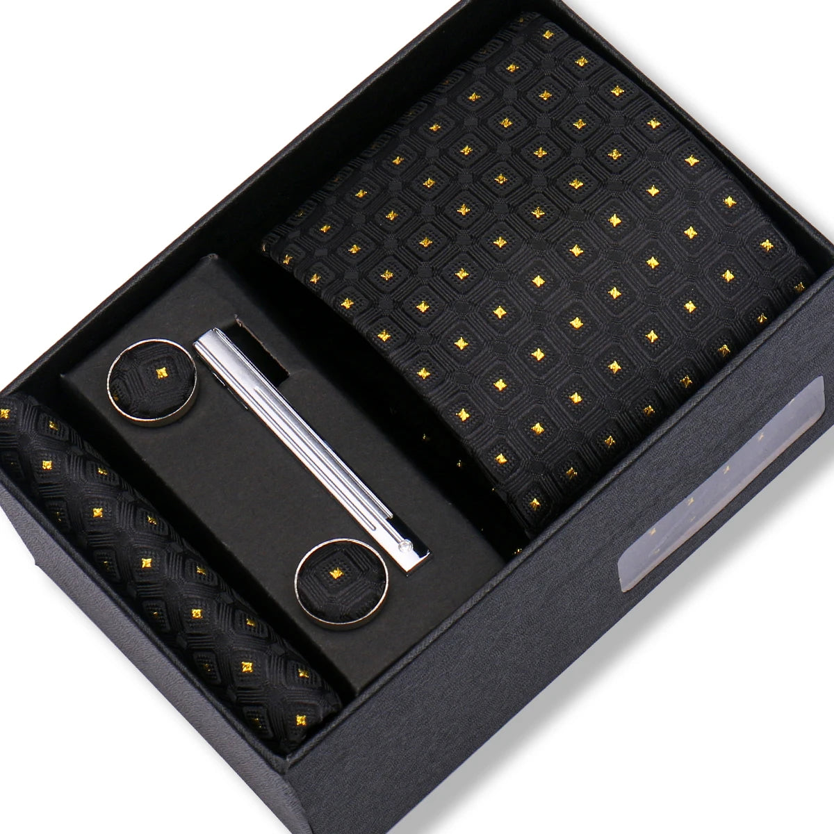 Coffret Cravate Noir Motif Doré