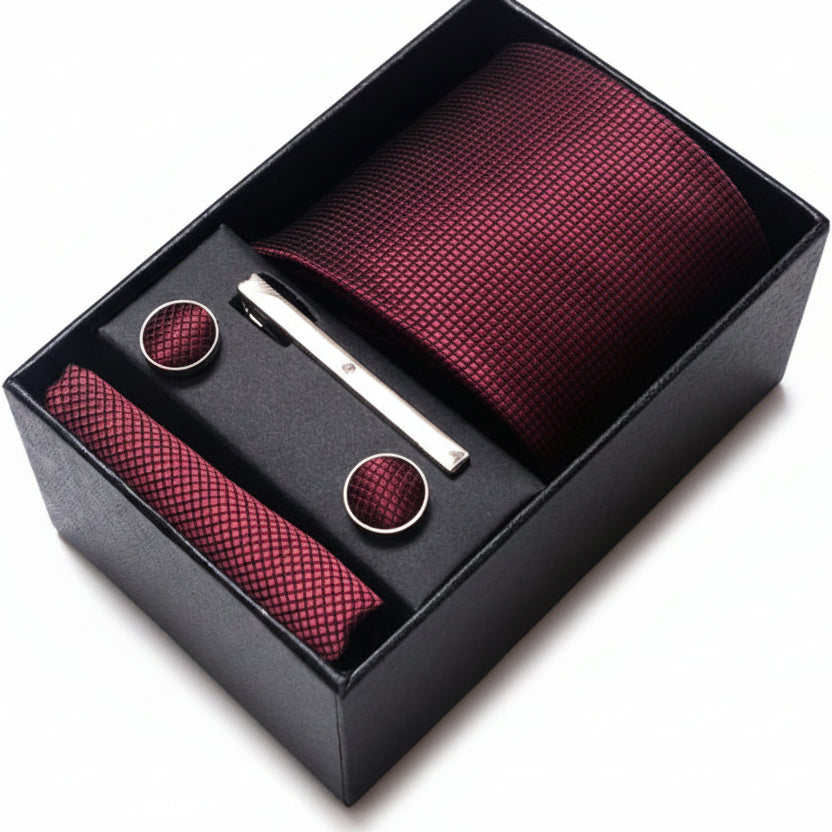 Coffret Cravate Bordeaux – Texture Élégante
