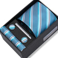Coffret Cravate Bleu Turquoise Rayée