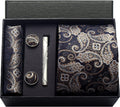 Coffret Cravate Bleu Marine & Doré à Motif