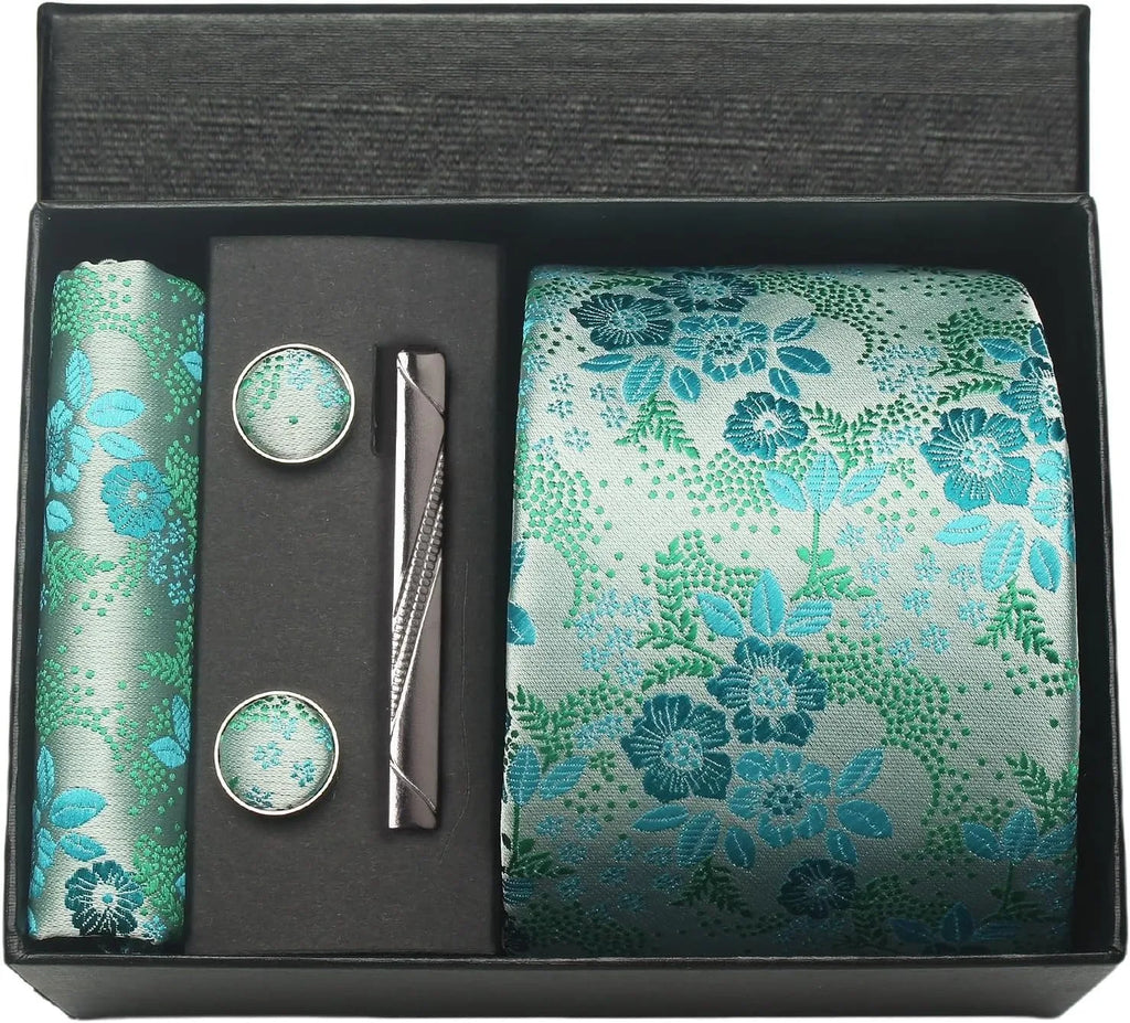 Coffret Cravate Vert à Motif Floral