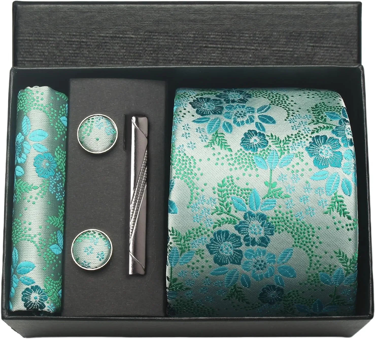 Coffret Cravate Vert à Motif Floral