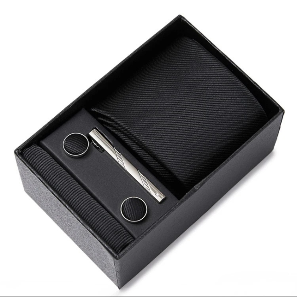 Coffret Cravate Homme Noir Uni