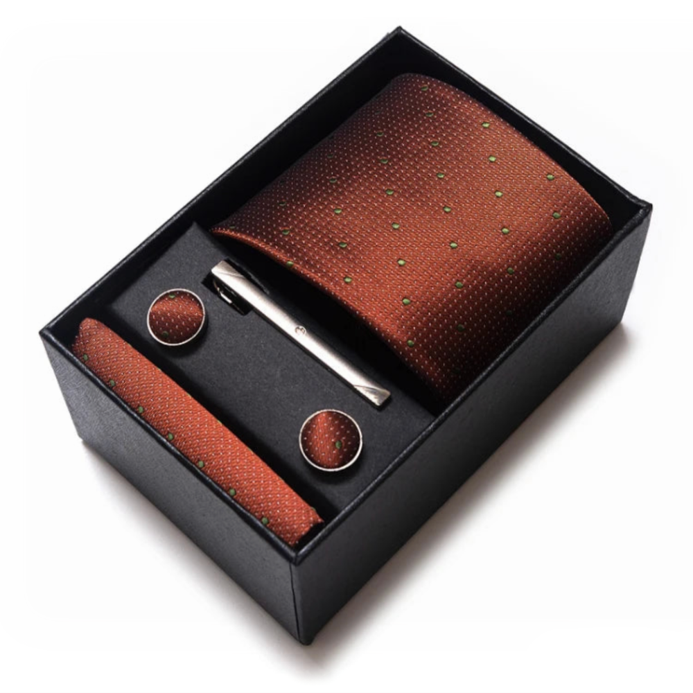 Coffret Cravate Marron à Pois